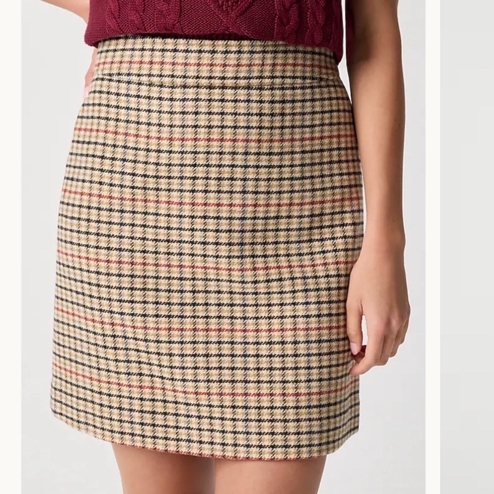 J. Crew Mini Skirt Houndstooth Plaid Wool Blend - Picture 2 of 7